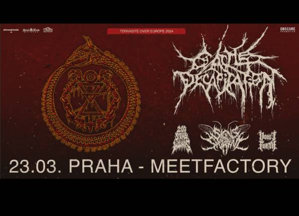 Cattle decapitation, signs of the swarm, 200 stab wounds, vomit forth