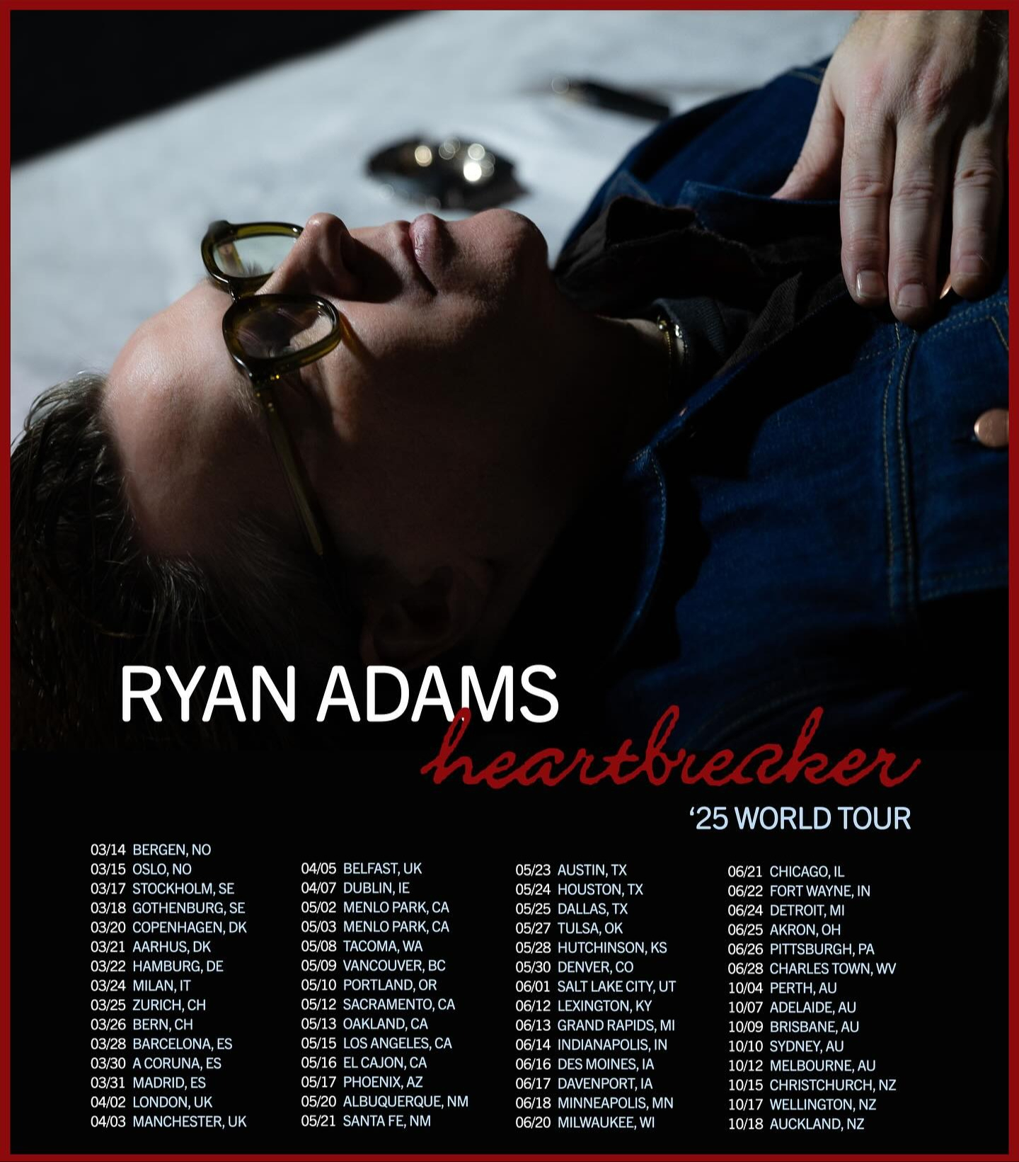 Ryan Adams Heartbreaker ‘25 World Tour Poster