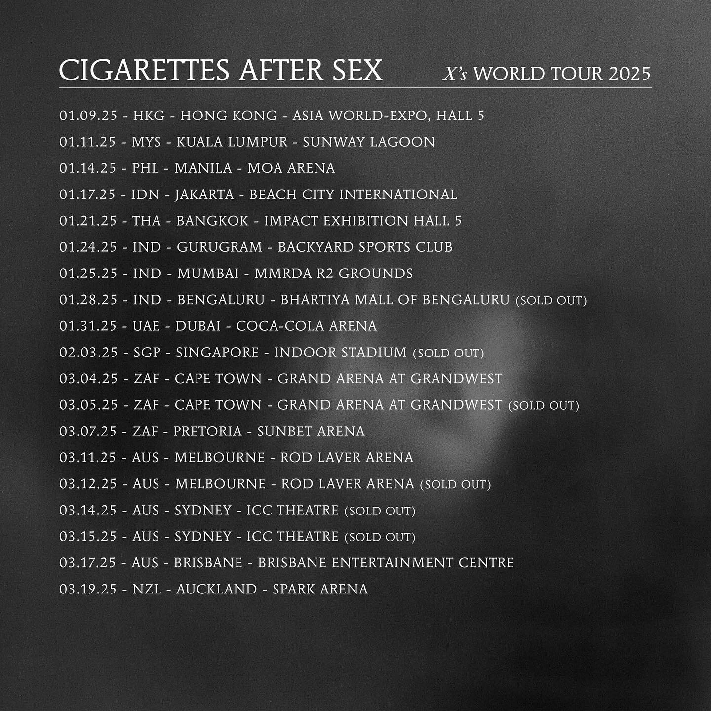 Cigarettes After Sex X's World Tour 2025 Poster