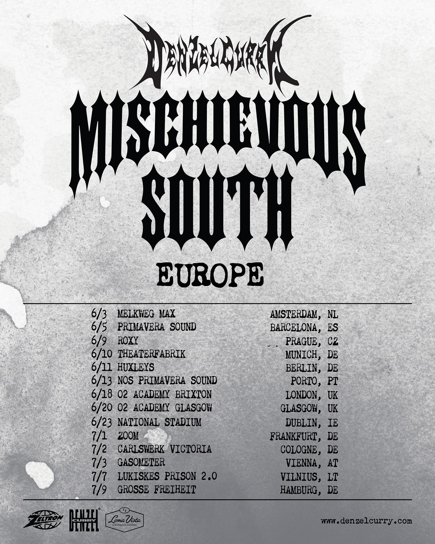 Denzel Curry MISCHIEVOUS SOUTH TOUR Poster 2025 Europe