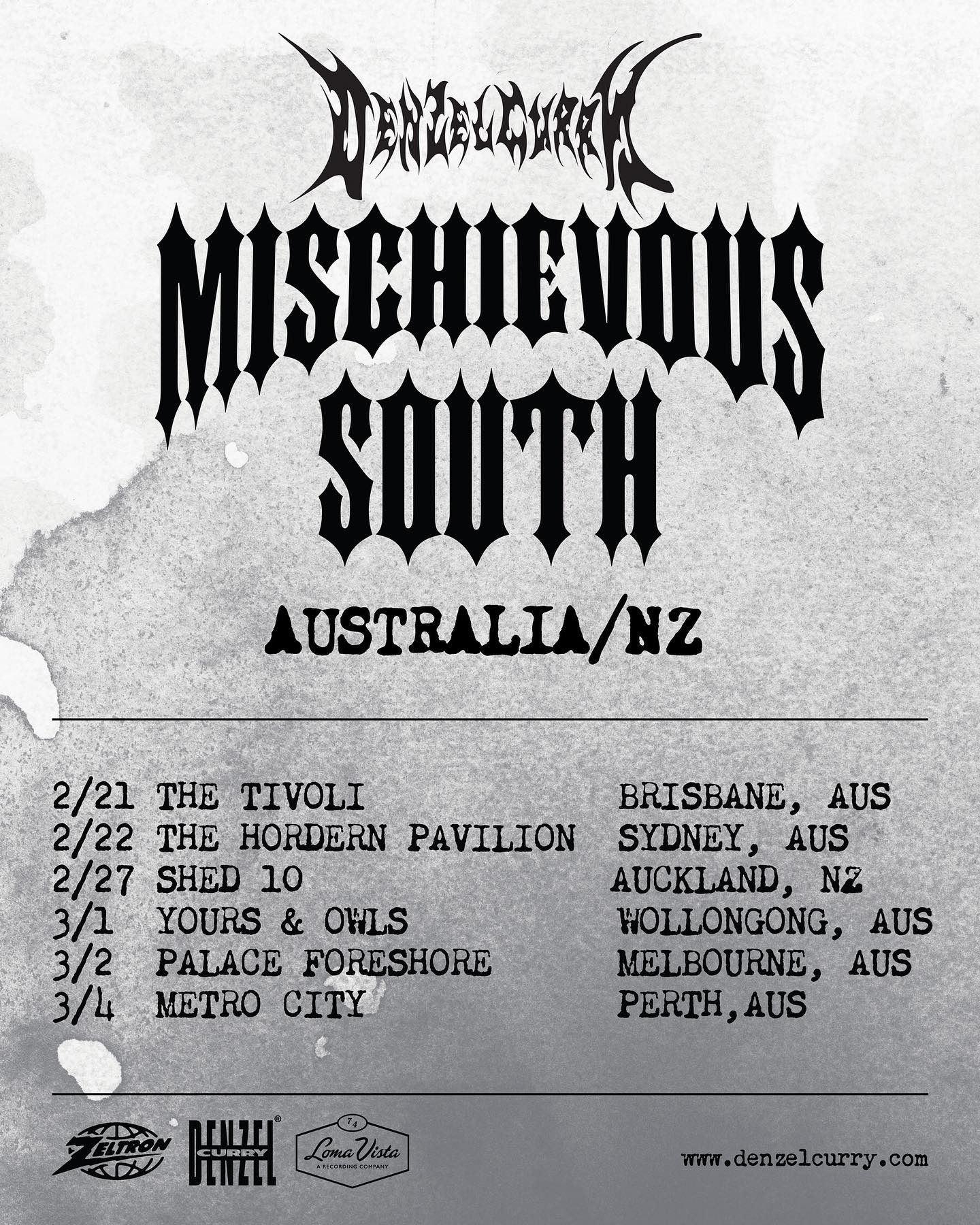 Denzel Curry MISCHIEVOUS SOUTH TOUR Poster 2025 Australia / NZ