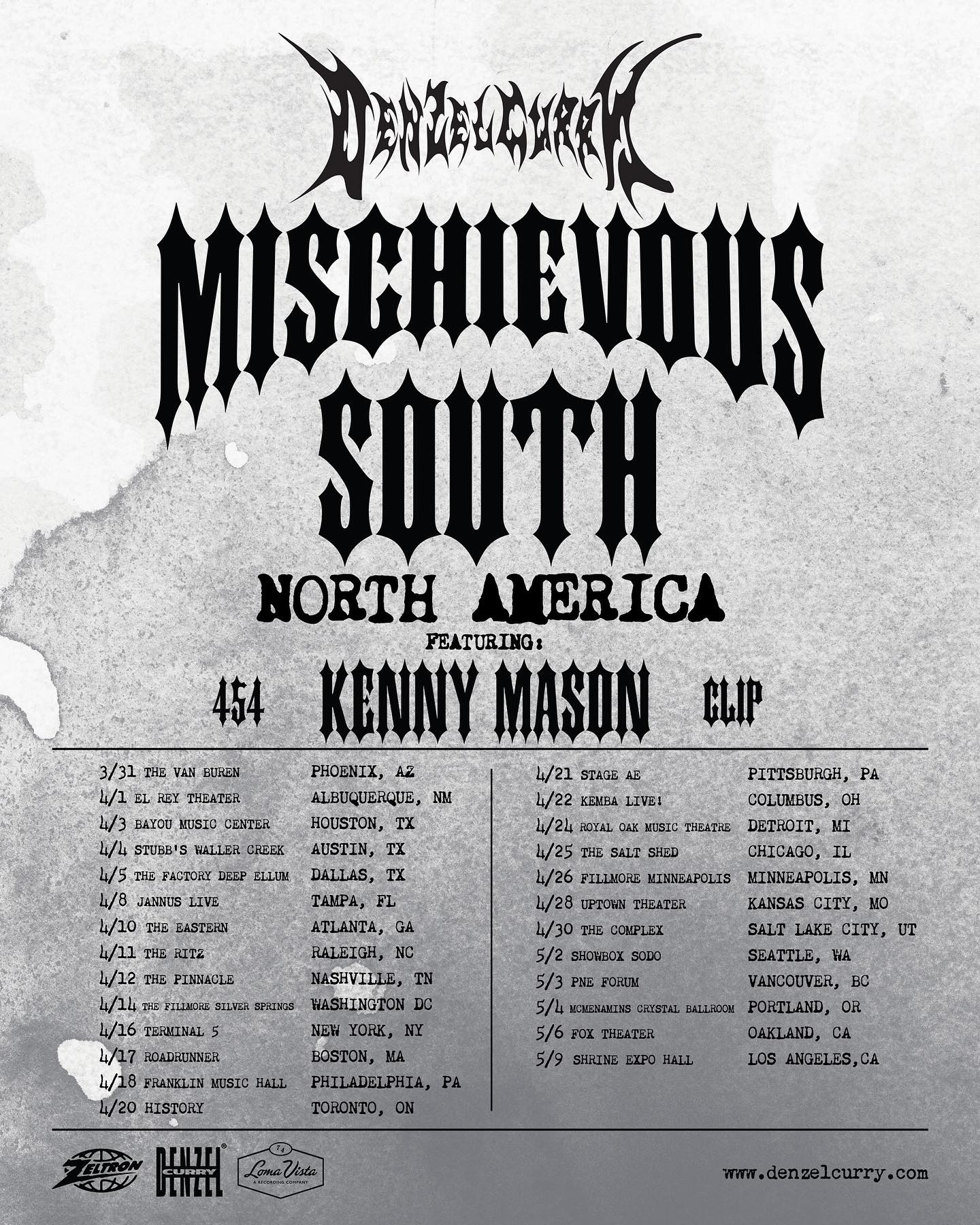 Denzel Curry MISCHIEVOUS SOUTH TOUR Poster 2025 North America