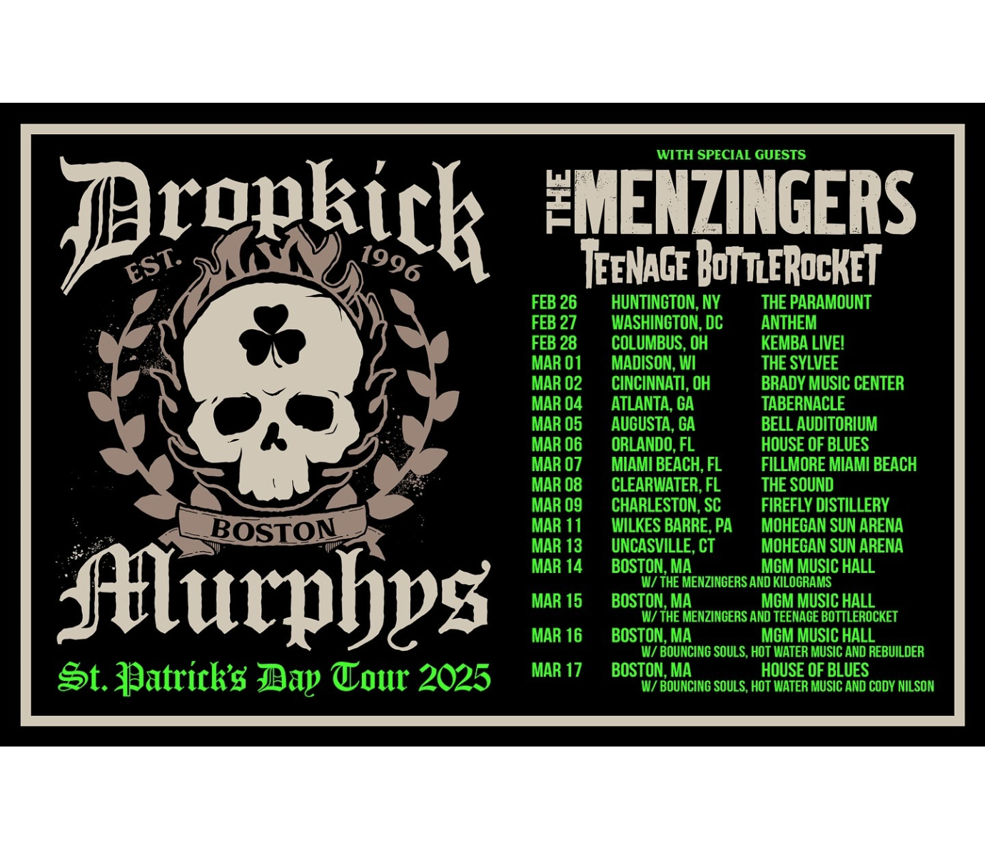 Dropkick Murphys ST. PATRICK’S DAY TOUR 2025 Poster