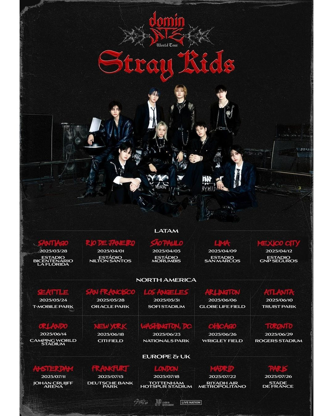 Stray Kids Dominate tour 2025 Poster (LATAM)