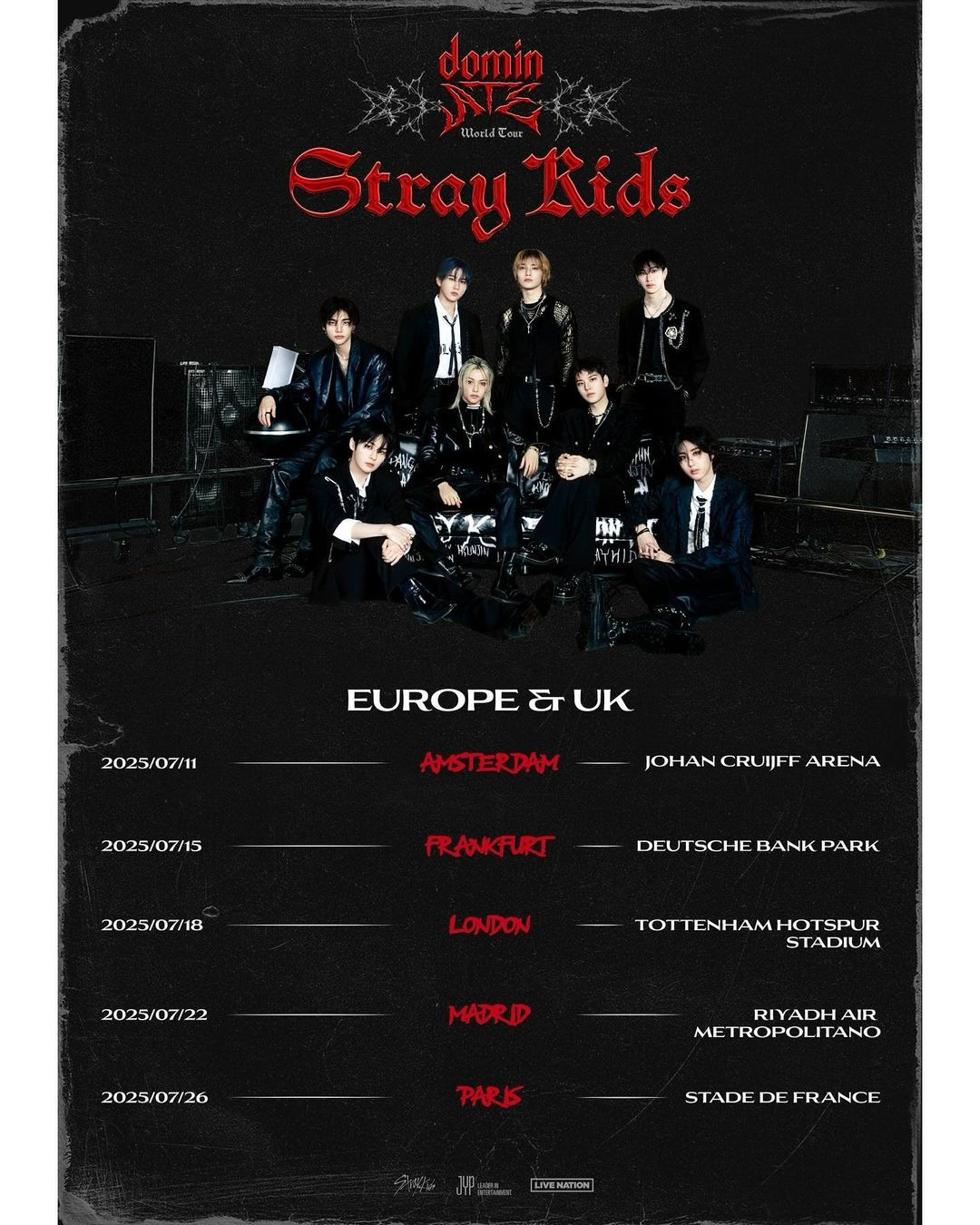 Stray Kids Dominate tour 2025 Poster (Europe and UK)