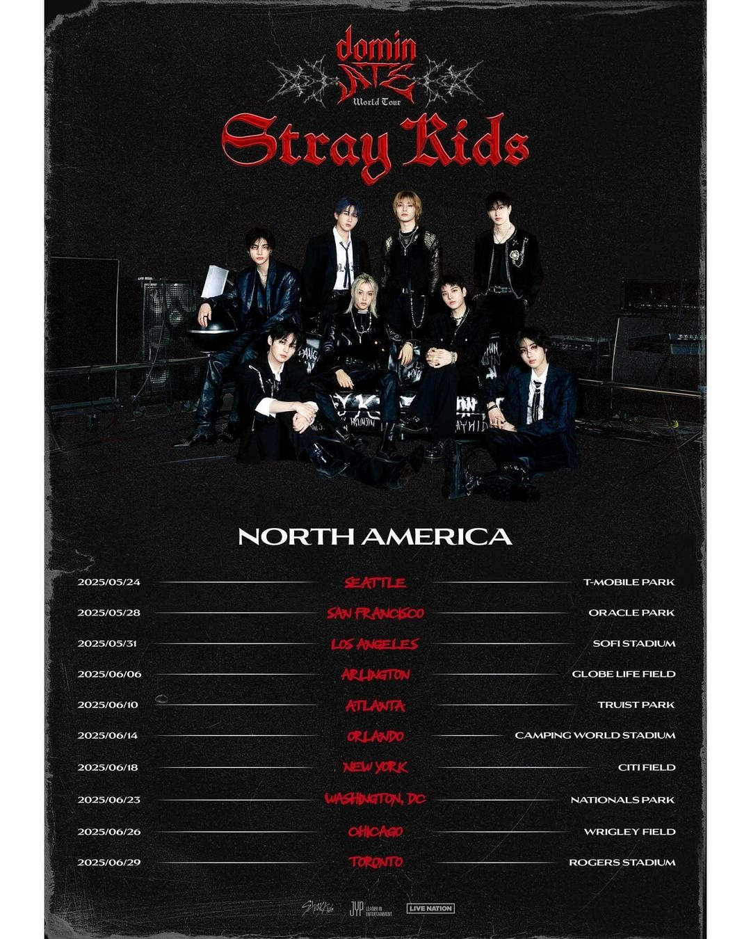 Stray Kids Dominate tour 2025 Poster (North America)