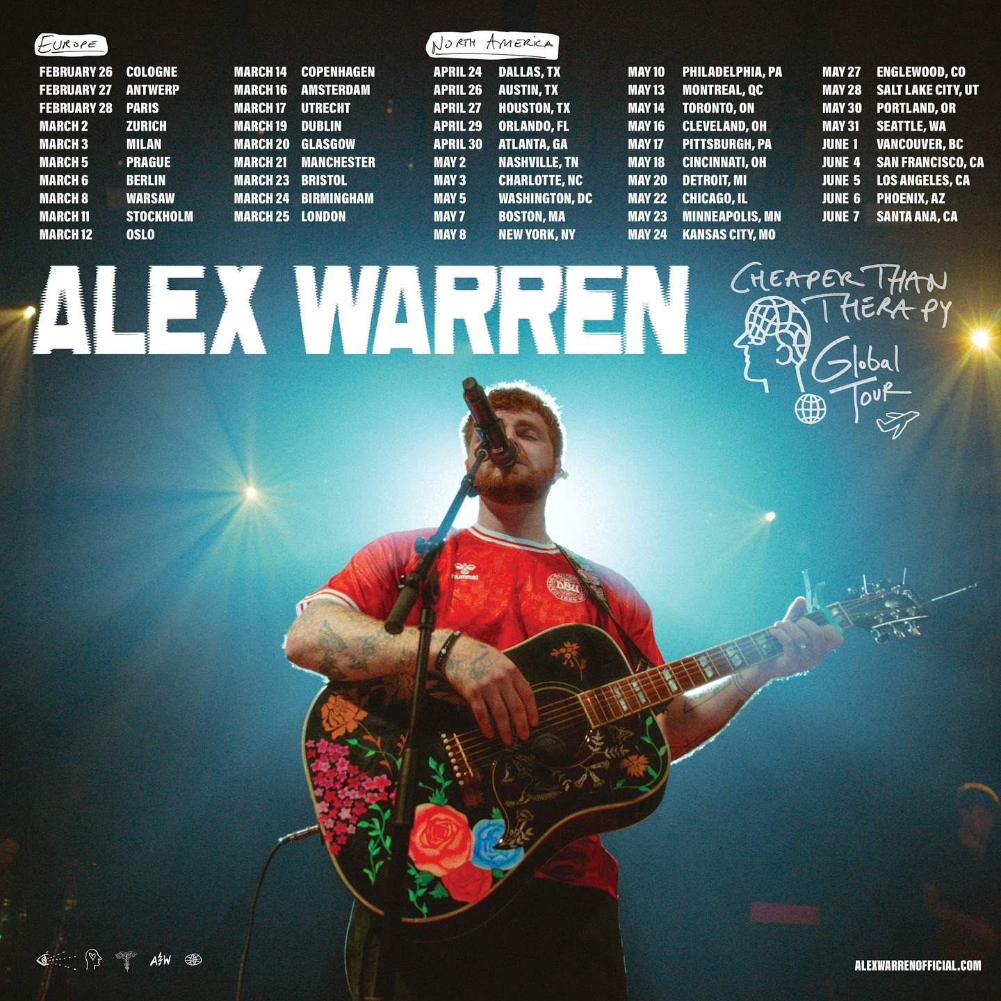 Alex Warren CHEAPER THAN THERAPY TOUR Poster 2025