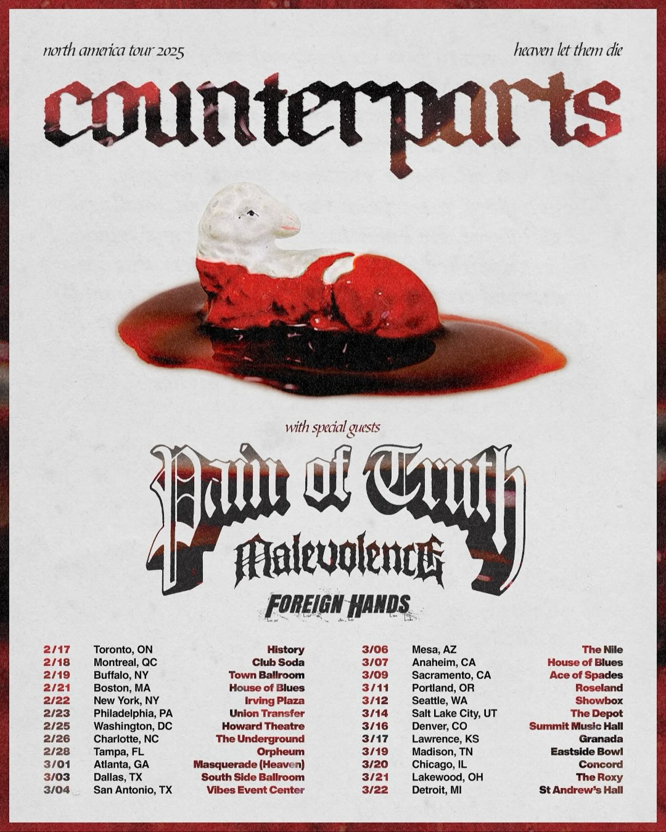 Counterparts The Heaven Let Them Die North American tour Poster 2025