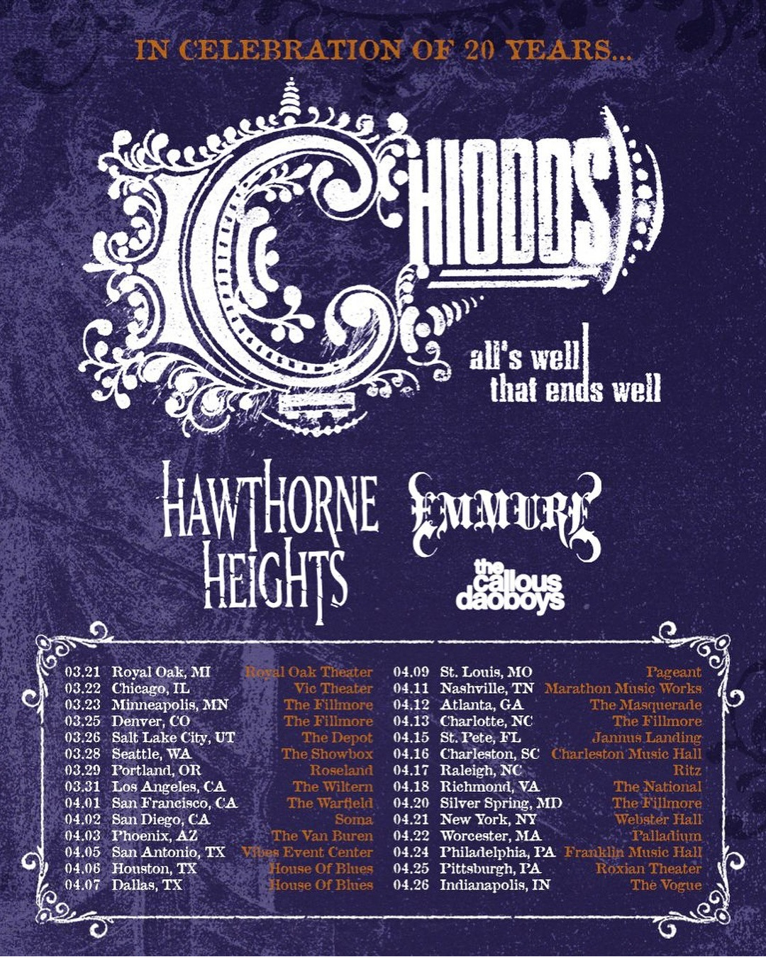 Chiodos All's Well That Ends Well Tour poster